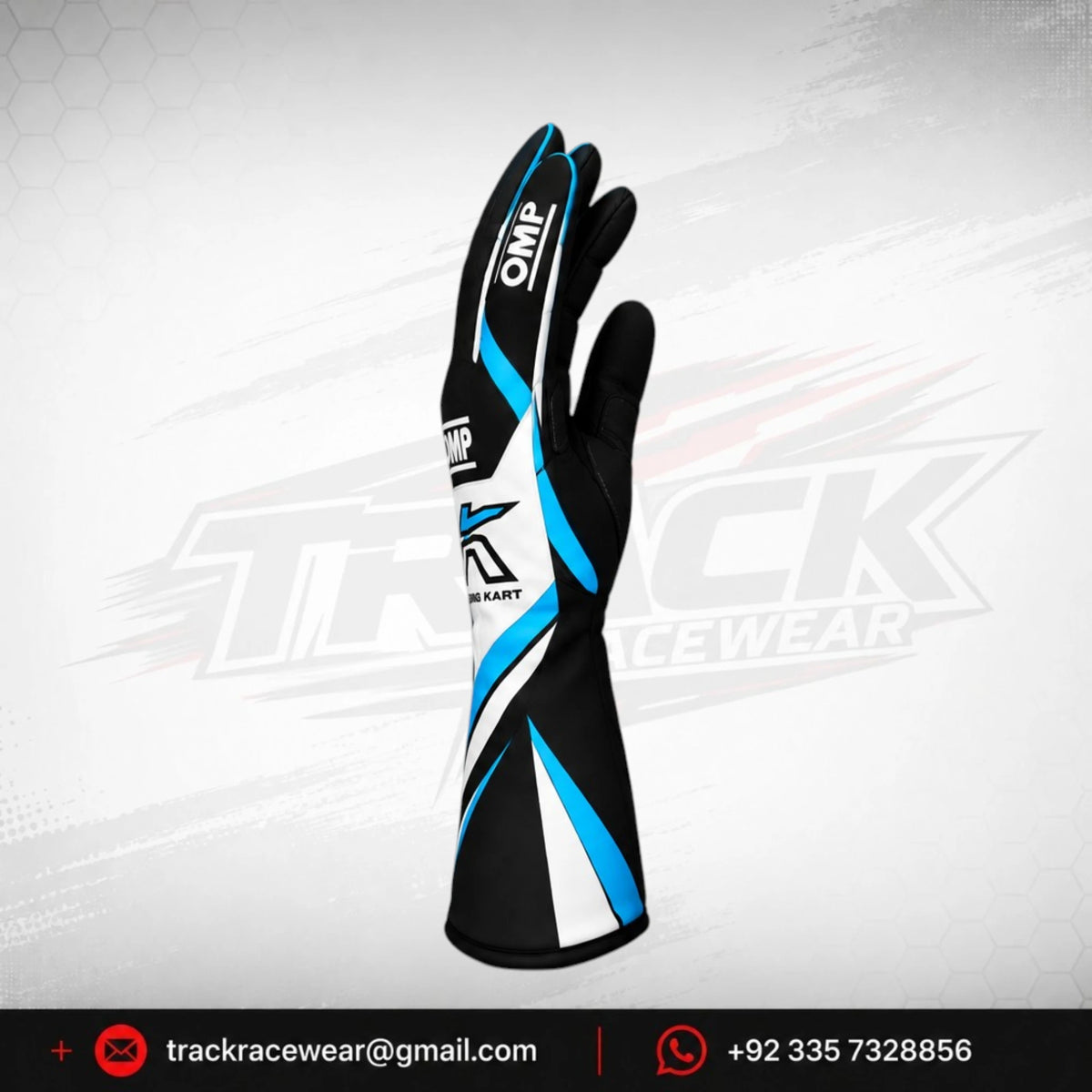 Kosmic OMP Kart Racing Gloves – Black White & Blue Performance Driver Gloves