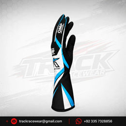 Kosmic OMP Kart Racing Gloves – Black White & Blue Performance Driver Gloves
