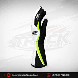 Kosmic Kart Racing Glove – White, Black & Neon Yellow Motorsport Driving Glove