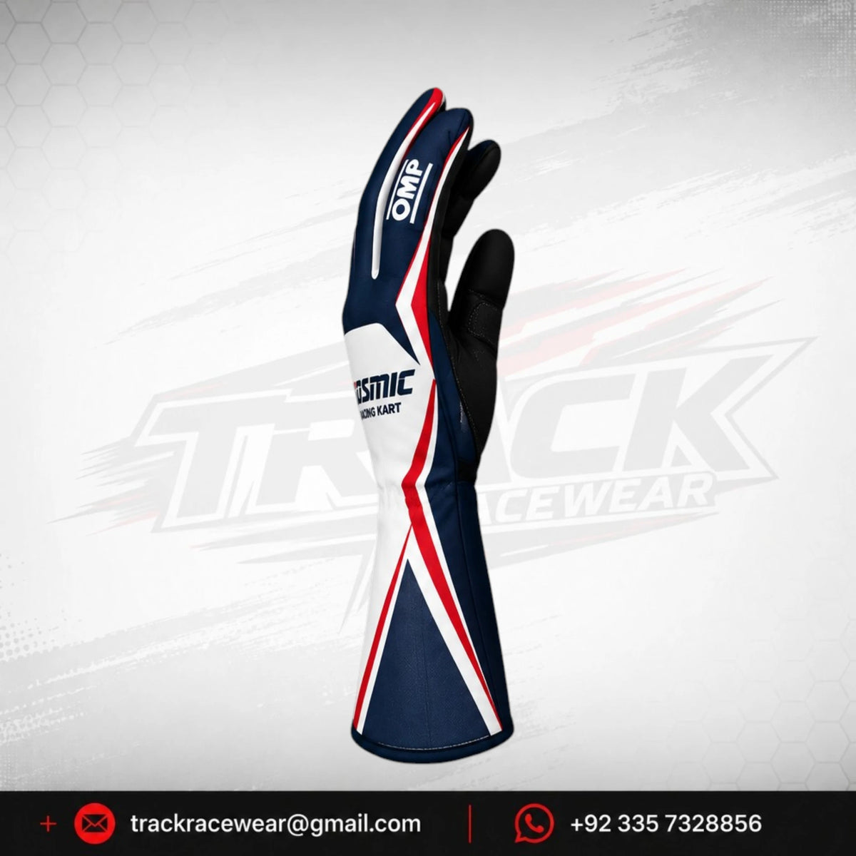 Kosmic Racing Kart Gloves – Navy White & Red OMP Motorsport Driving Gloves