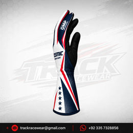 Kosmic Kart Racing Gloves – White, Navy & Red Motorsport Gloves with Reinforced Palm