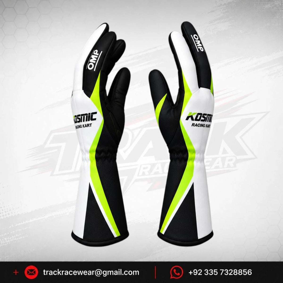 Kosmic Kart Racing Glove – White, Black & Neon Yellow Motorsport Driving Glove