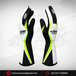 Kosmic Kart Racing Glove – White, Black & Neon Yellow Motorsport Driving Glove