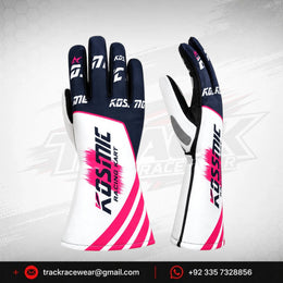 Kosmic Racing Kart Gloves – Navy White & Pink OMP Motorsport Driver Gloves