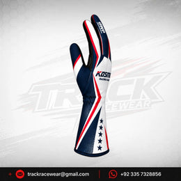 Kosmic Kart Racing Gloves – White, Navy & Red Motorsport Gloves with Reinforced Palm