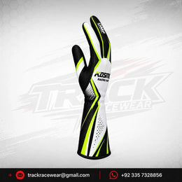 Kosmic Kart Racing Gloves – White, Black & Neon Yellow Motorsport Driving Gloves