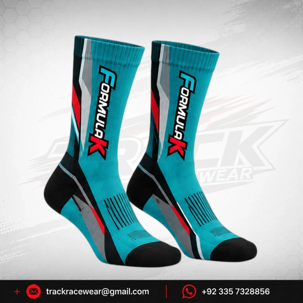 Formula K Turquoise Performance Racing Socks with Red & Black Accents