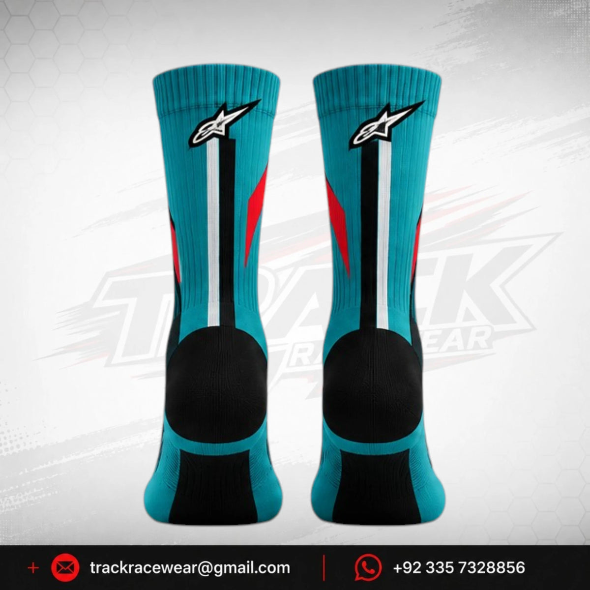 Formula K Turquoise Performance Racing Socks with Red & Black Accents