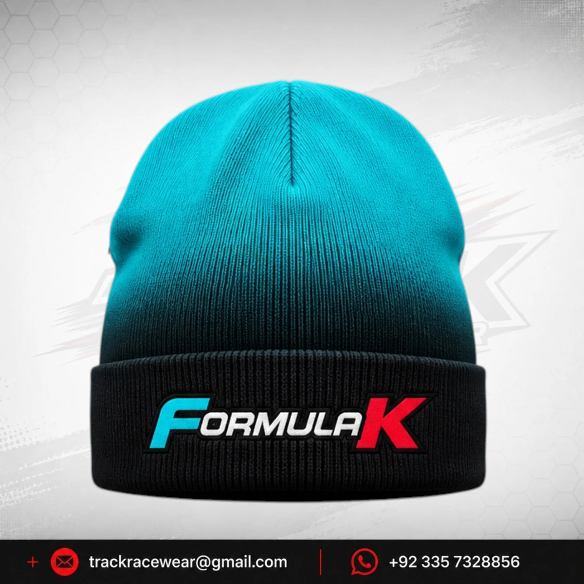 Formula K Turquoise & Black Motorsport Beanie