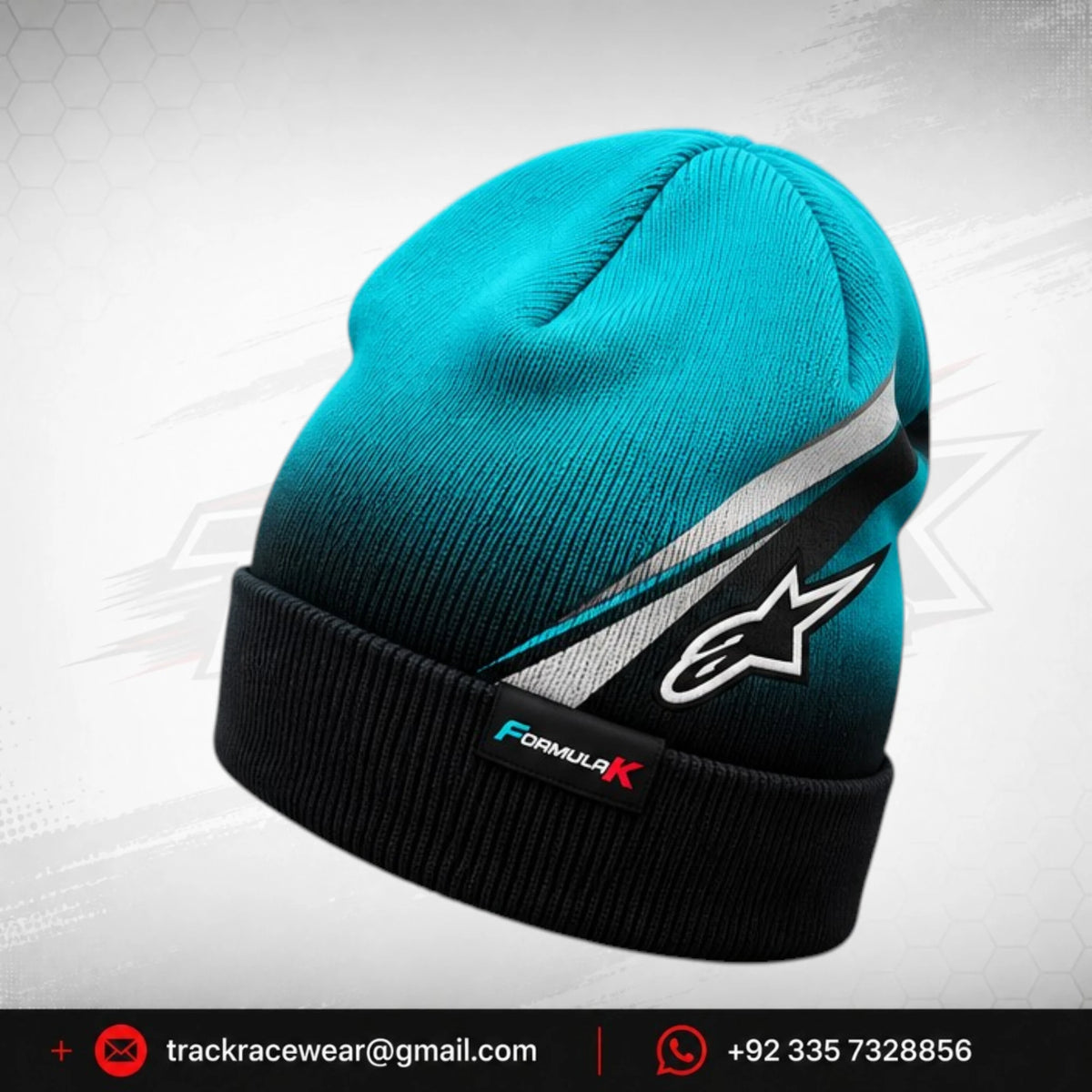 Formula K Turquoise & Black Motorsport Beanie