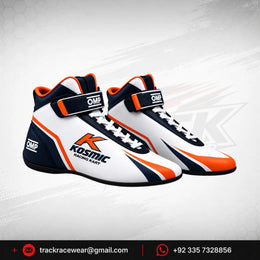 Kosmic Kart Racing Shoes – White, Navy & Orange High-Top Go-Kart Driving Footwear
