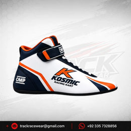 Kosmic Kart Racing Shoes – White, Navy & Orange High-Top Go-Kart Driving Footwear