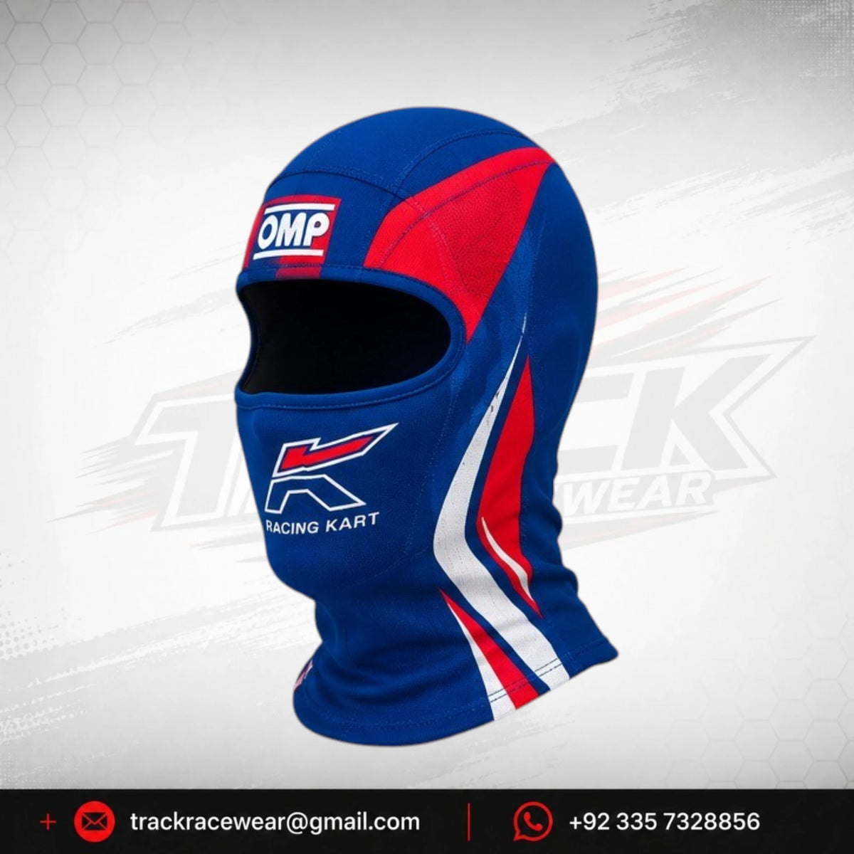 OMP Kosmic Racing Kart Balaclava – Blue, Red & White