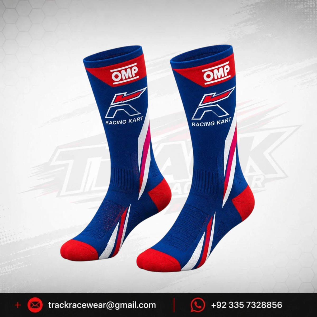 OMP Kosmic Racing Kart Socks – Blue, Red & White