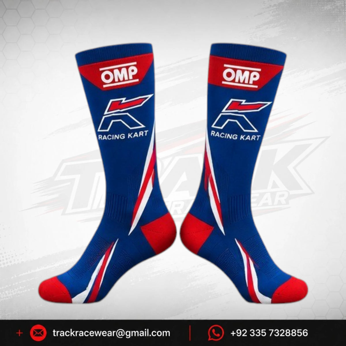 OMP Kosmic Racing Kart Socks – Blue, Red & White