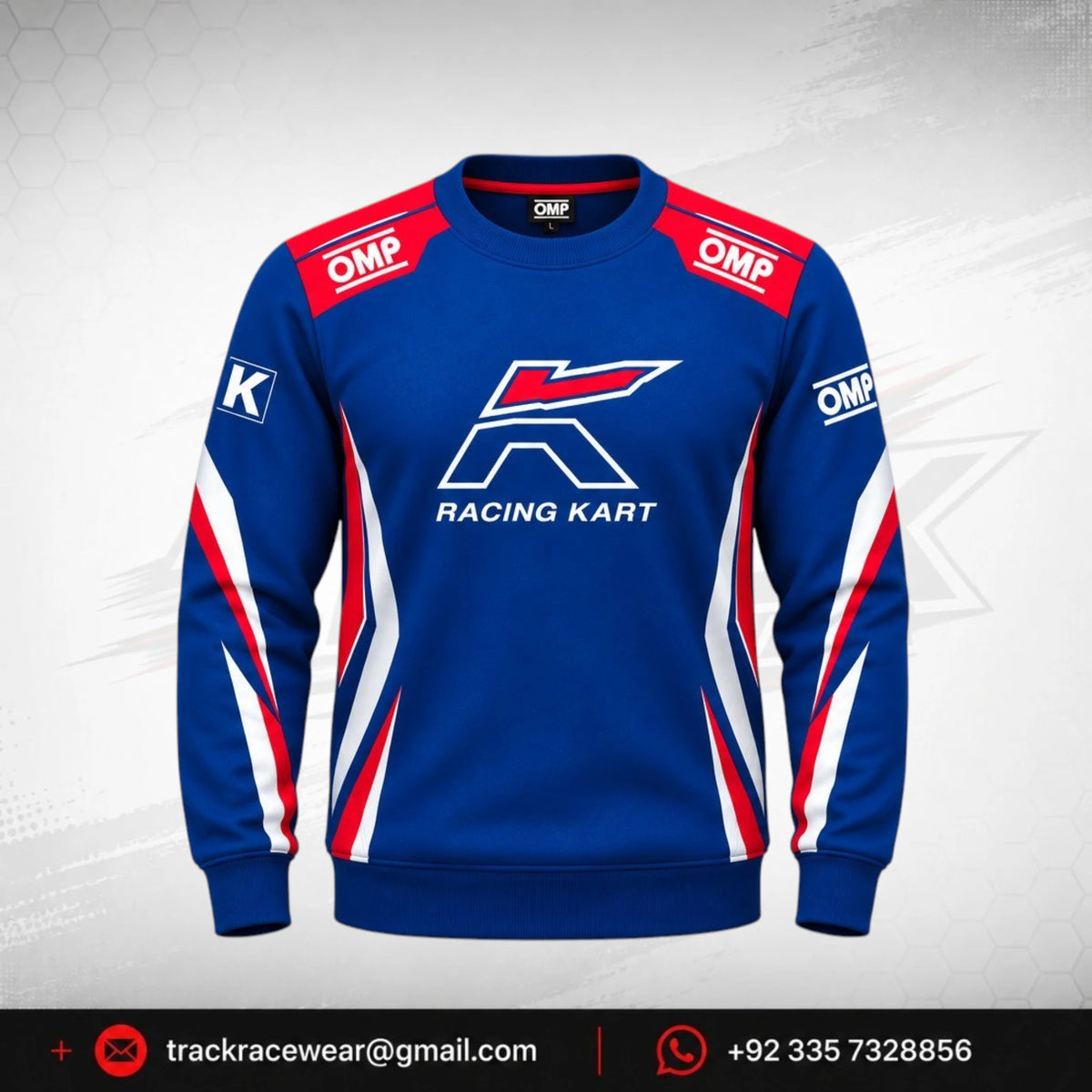 OMP Kosmic Racing Kart Sweatshirt – Blue, Red & White