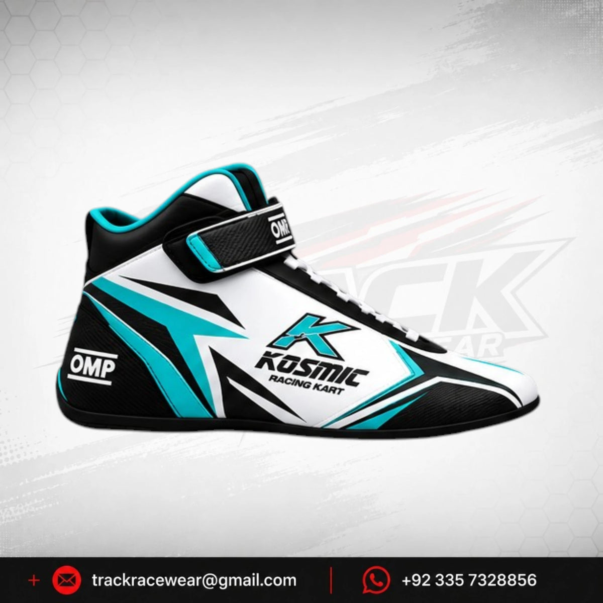 Kosmic Kart Racing Shoes – White, Black & Cyan