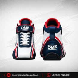 Kosmic Kart Racing Shoes – White, Navy & Red High-Top Motorsport Footwear