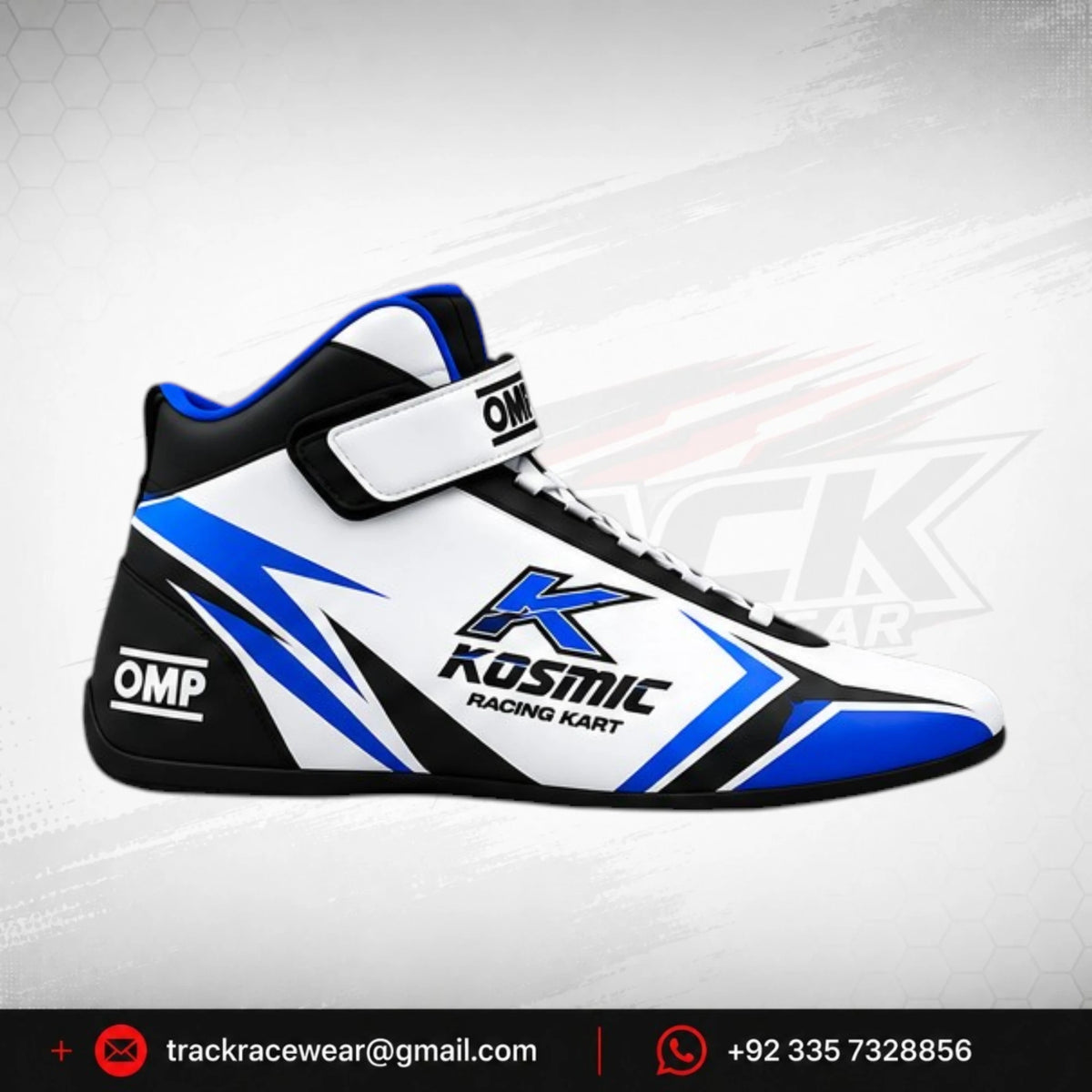 Kosmic Kart Racing Shoes – White, Black & Blue