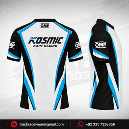 Kosmic Kart Racing T-Shirt – Black, White & Blue OMP Design