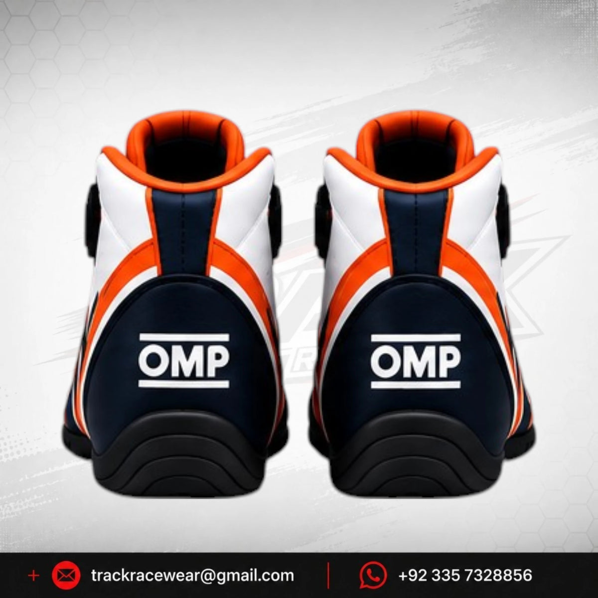 Kosmic Kart Racing Shoes – White, Navy & Orange High-Top Go-Kart Driving Footwear