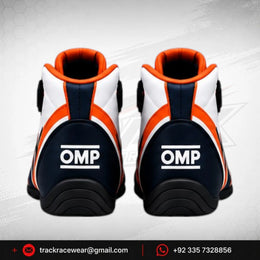 Kosmic Kart Racing Shoes – White, Navy & Orange High-Top Go-Kart Driving Footwear