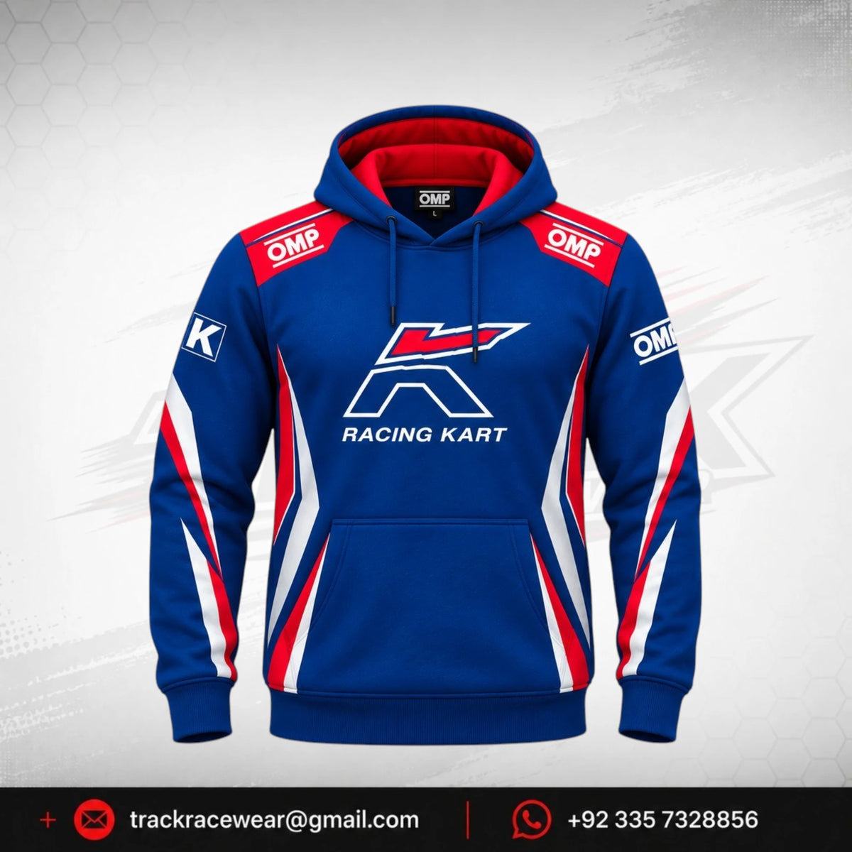 OMP Kosmic Racing Kart Hoodie – Blue, Red & White