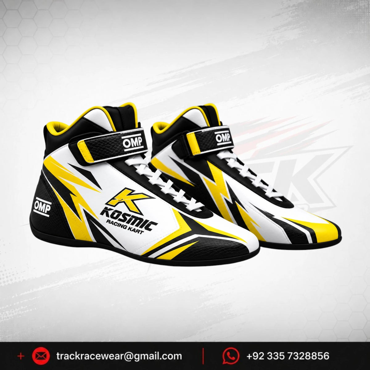 Kosmic Kart Racing Shoes – Black, White & Yellow