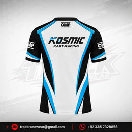 Kosmic Kart Racing T-Shirt – Black, White & Blue OMP Design