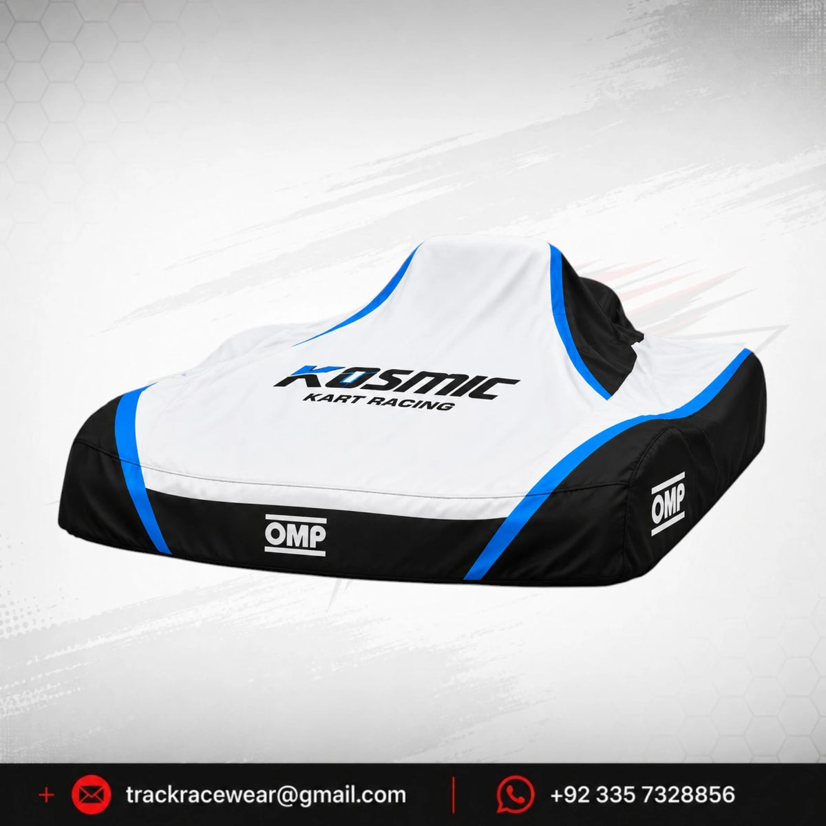 Kosmic Kart Racing Cover – Black, White & Blue OMP Kart Cover