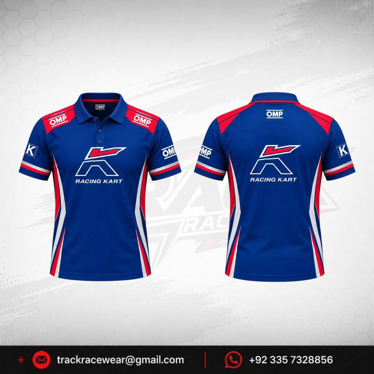 OMP Kosmic Racing Kart Polo Shirt – Blue, Red & White