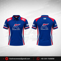 OMP Kosmic Racing Kart Polo Shirt – Blue, Red & White
