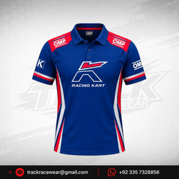 OMP Kosmic Racing Kart Polo Shirt – Blue, Red & White