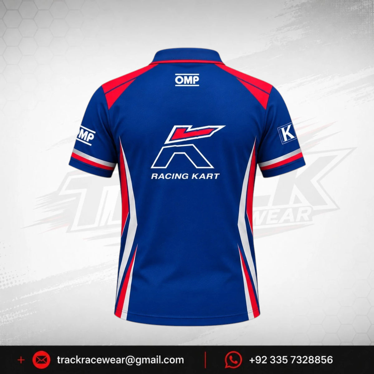 OMP Kosmic Racing Kart Polo Shirt – Blue, Red & White
