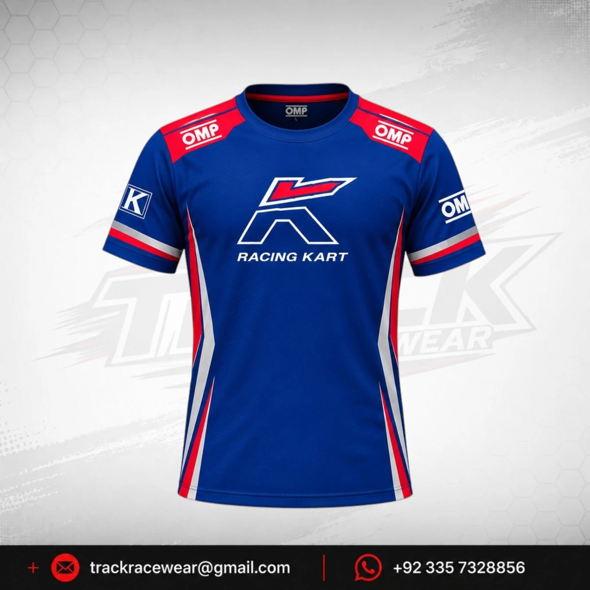 Kosmic Racing Kart Team T-Shirt – OMP Blue Red & White