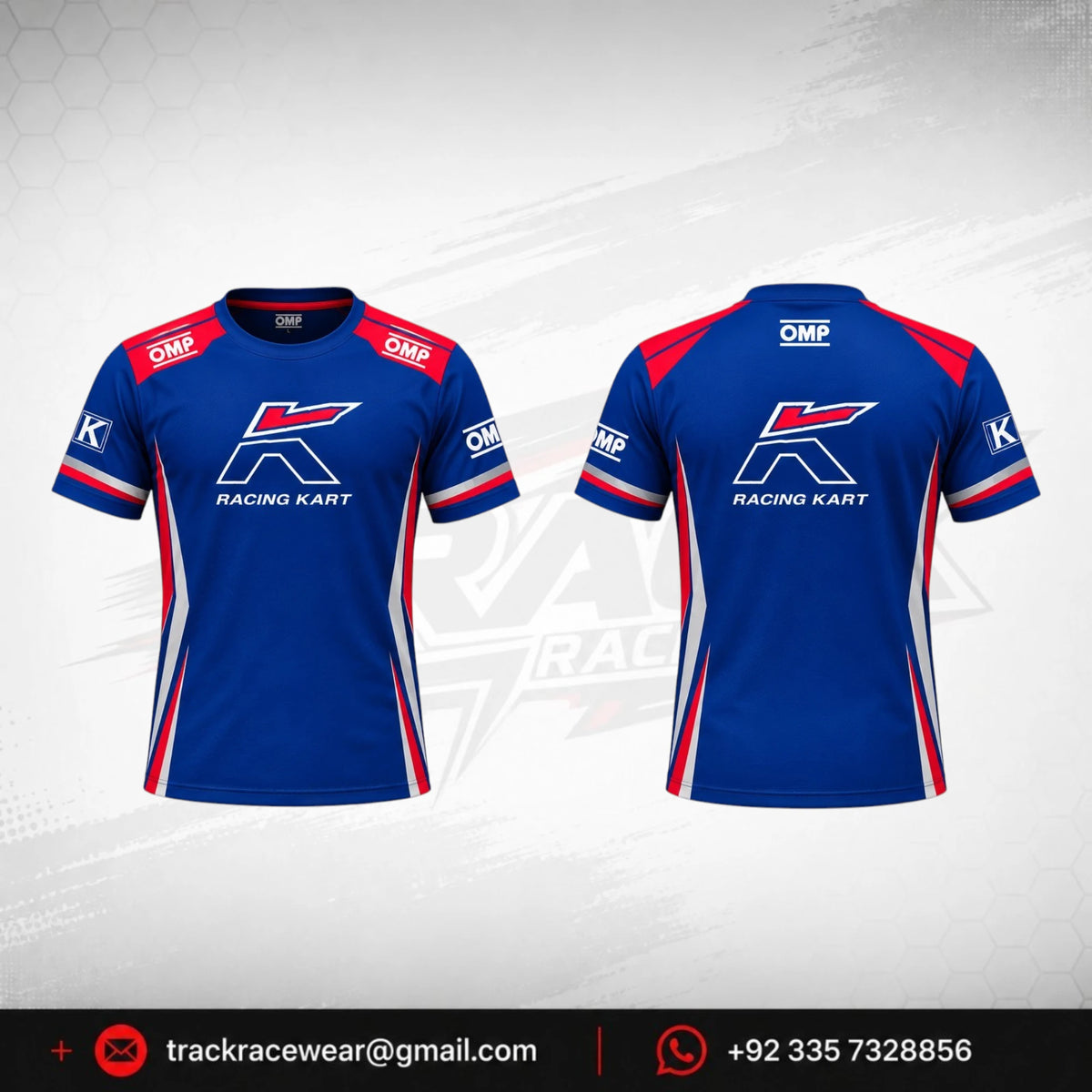Kosmic Racing Kart Team T-Shirt – OMP Blue Red & White