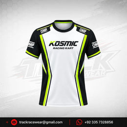 Kosmic Racing Kart T-Shirt – White, Black & Neon Yellow