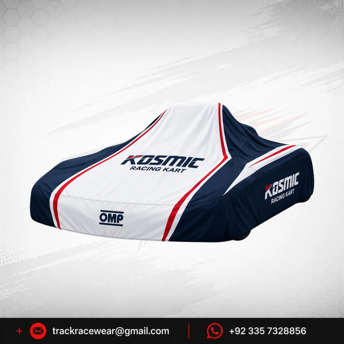 Kosmic Racing Kart Cover – Navy Blue & White with Red Trim
