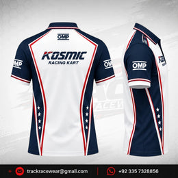 Kosmic Racing Kart Polo Shirt – White, Navy Blue & Red