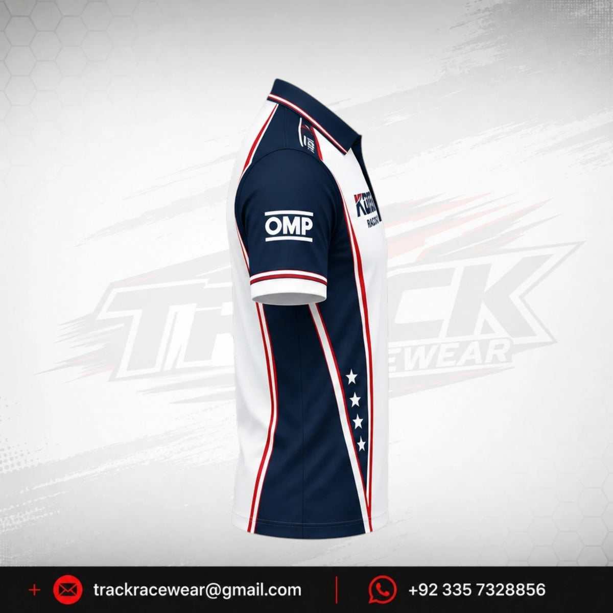 Kosmic Racing Kart Polo Shirt – White, Navy Blue & Red