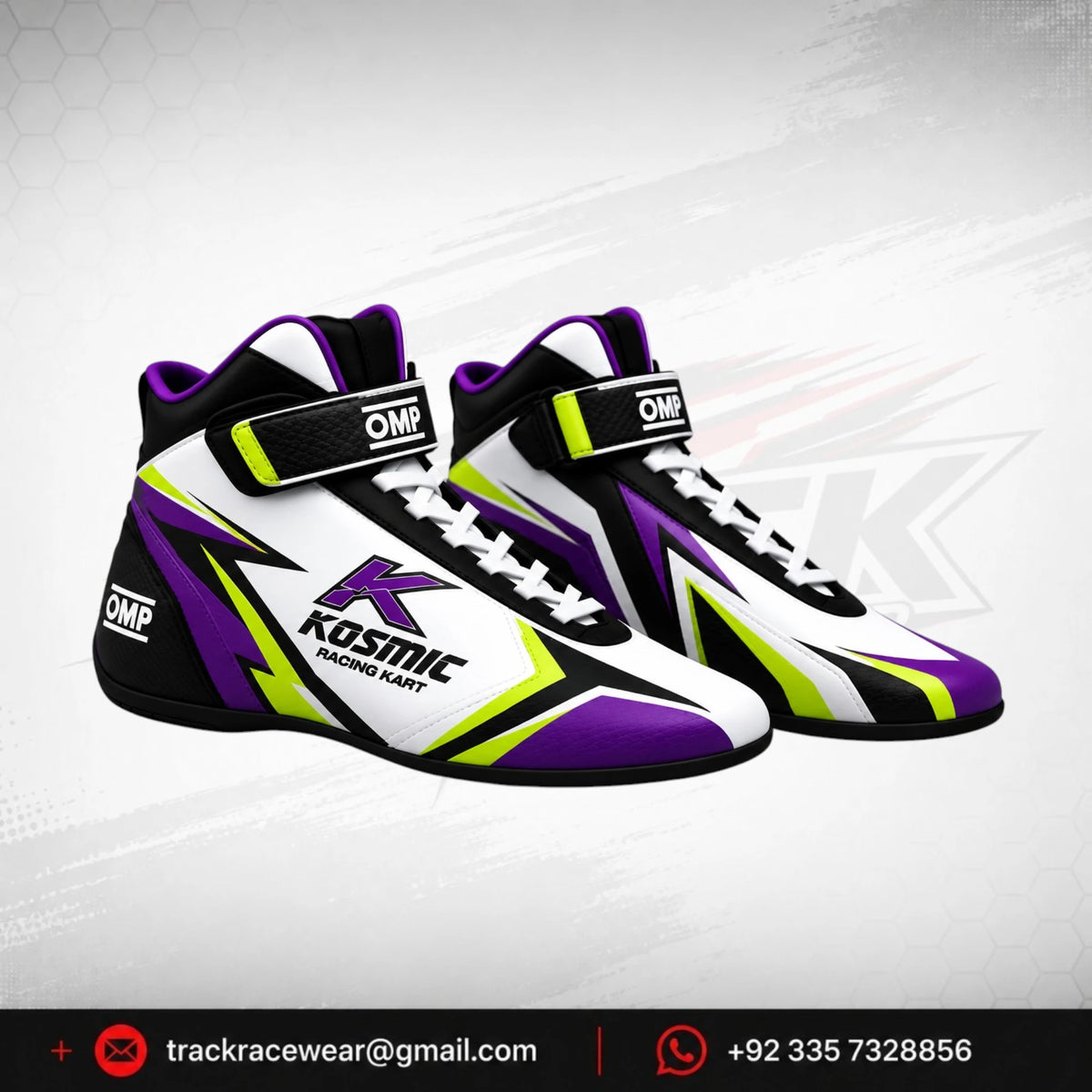 Kosmic Kart Racing Shoes – White, Purple & Neon Green
