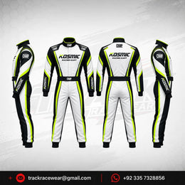 Kosmic Kart Racing Suit – White, Black & Neon Green
