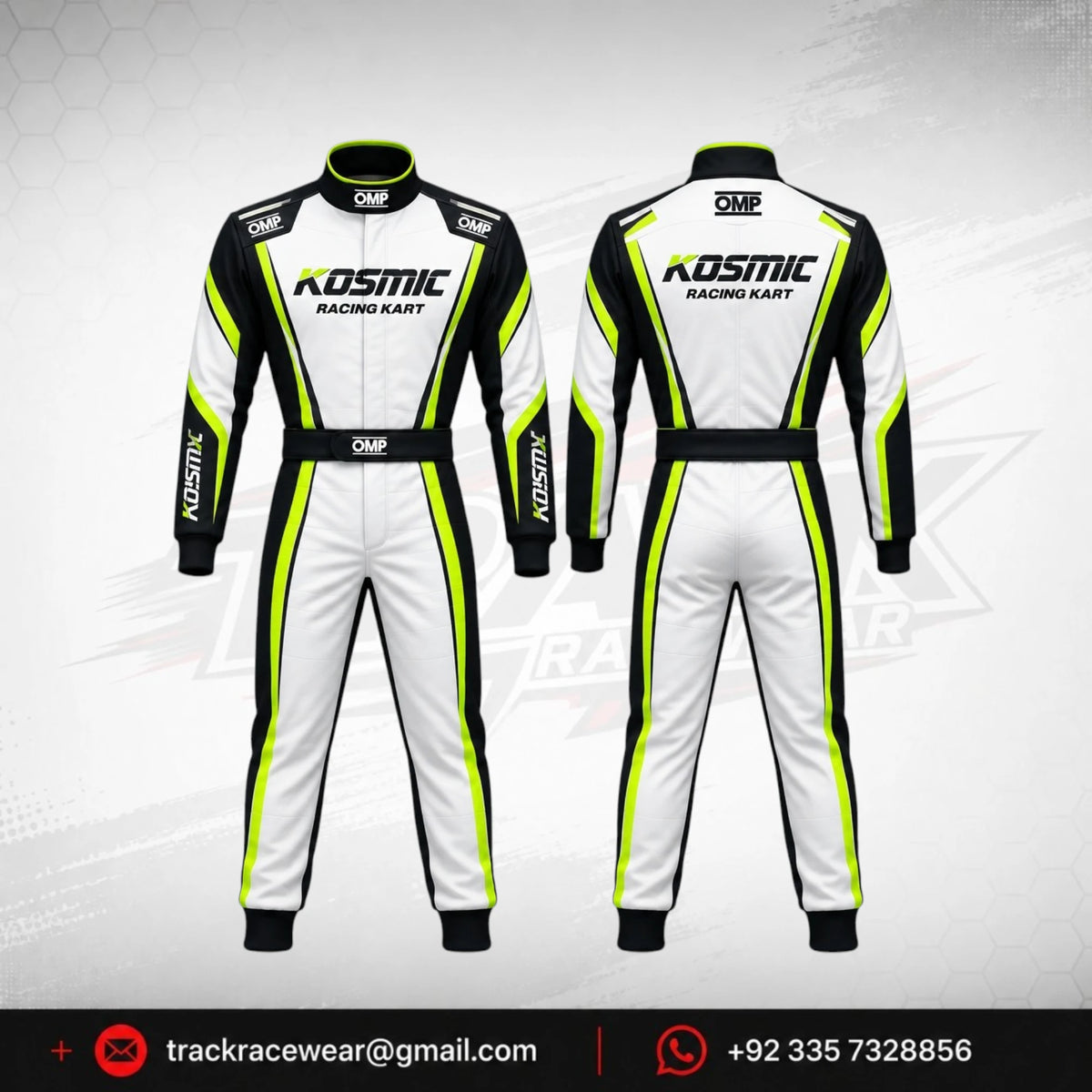 Kosmic Kart Racing Suit – White, Black & Neon Green