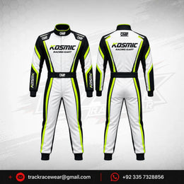 Kosmic Kart Racing Suit – White, Black & Neon Green