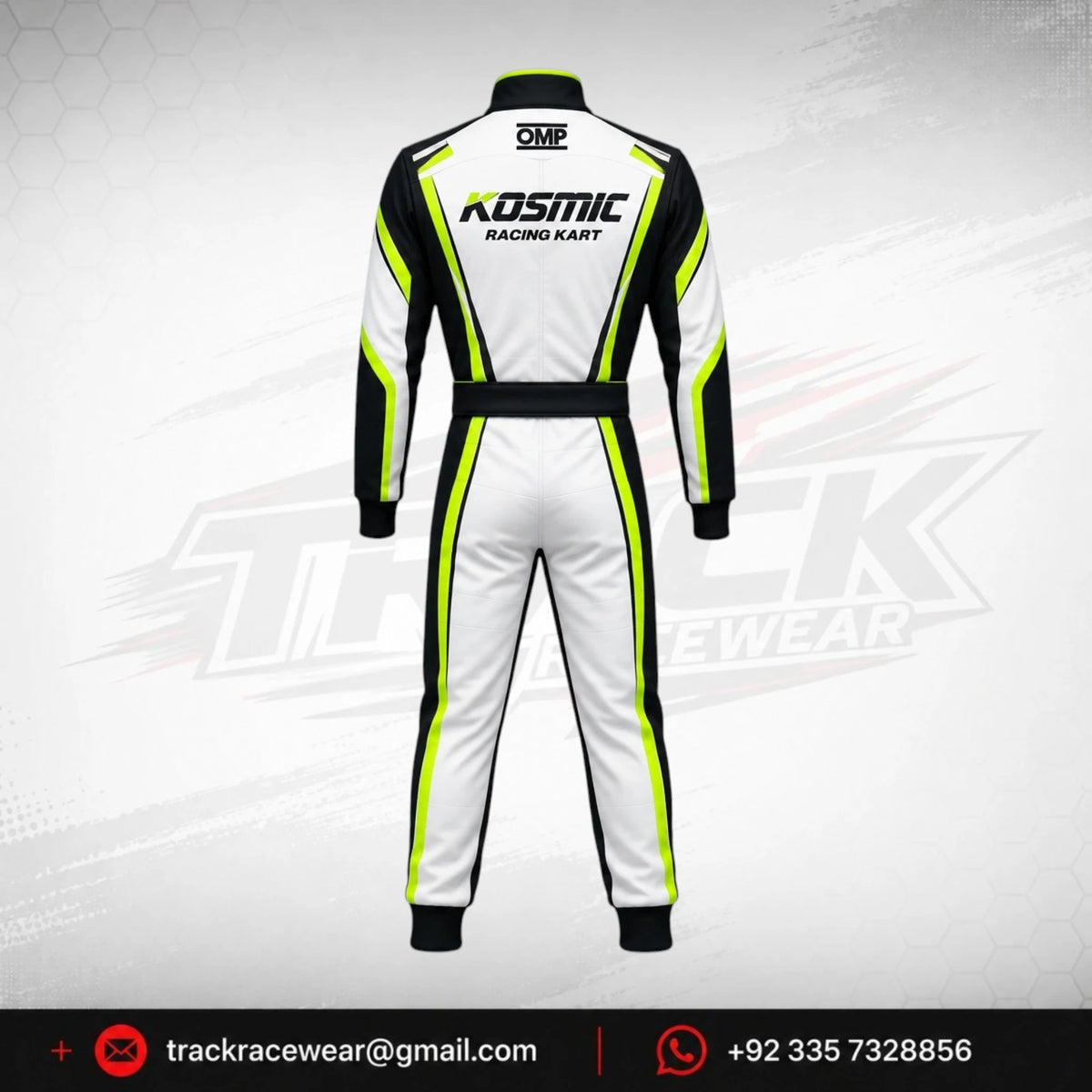 Kosmic Kart Racing Suit – White, Black & Neon Green