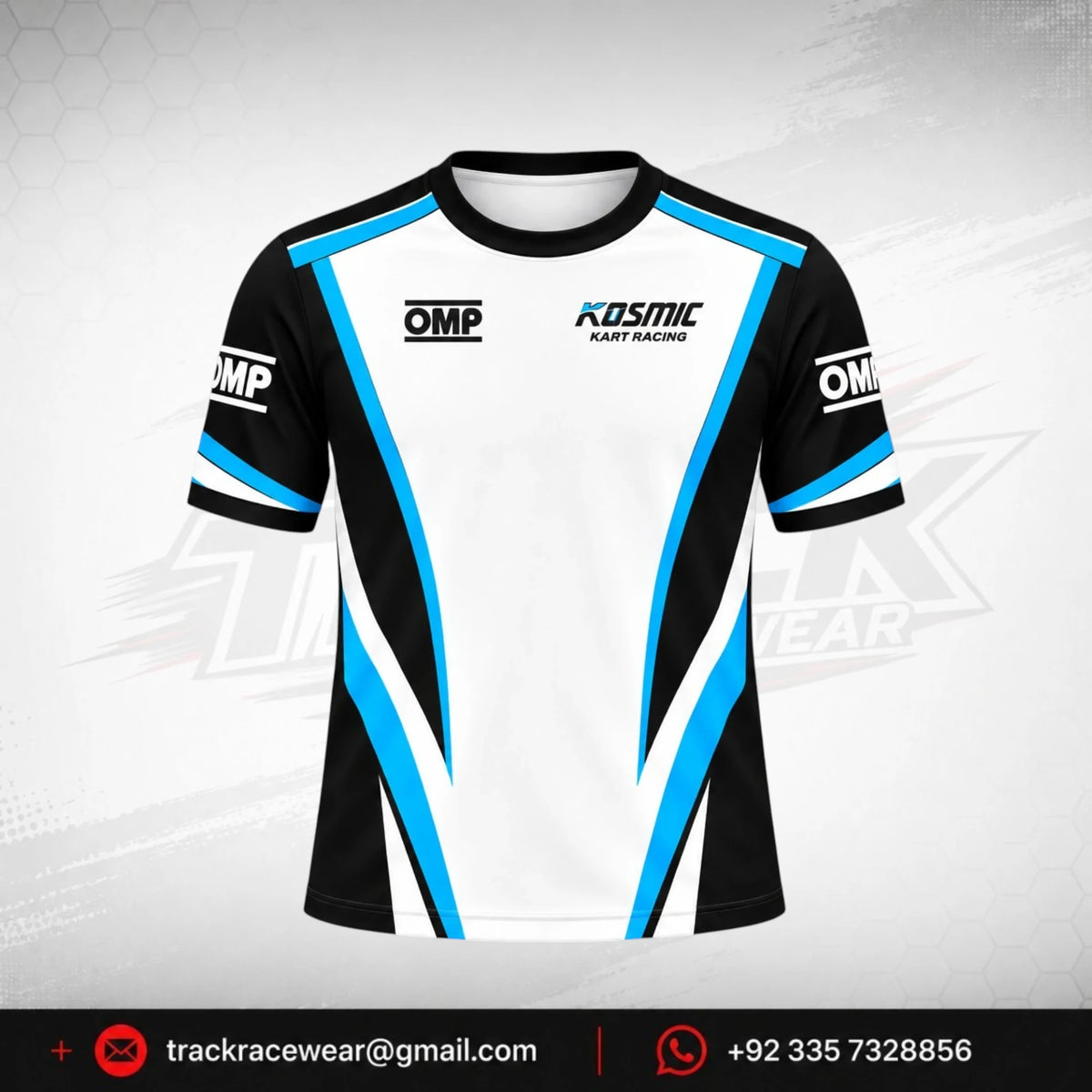 Kosmic Kart Racing T-Shirt – Black, White & Blue OMP Design