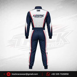 Kosmic Racing Kart Suit – Navy Blue & White Custom Karting Suit