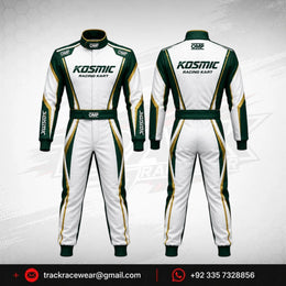 Kosmic Racing Kart Suit – Green & White with Gold Accents