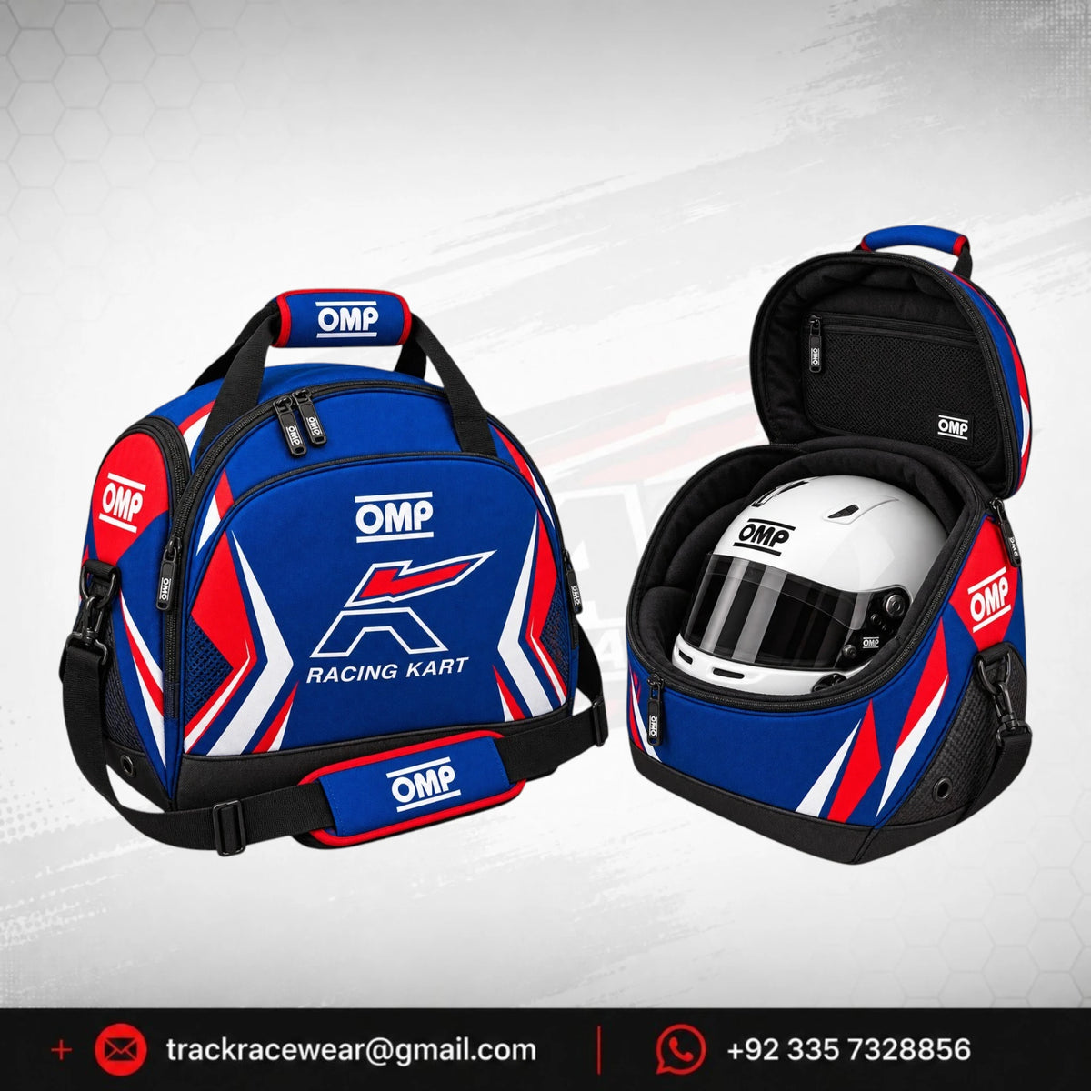 OMP Kosmic Racing Kart Helmet Gear Bag – Blue, Red & White