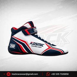 Kosmic Kart Racing Shoes – White, Navy & Red High-Top Motorsport Footwear